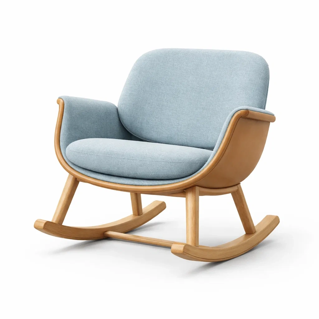 Fauteuil à bascule en tissu polyester et bois massif-Pure Spacez