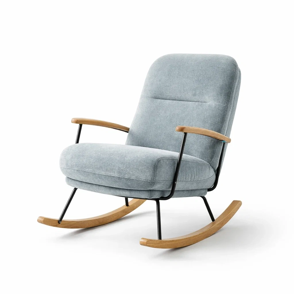 Fauteuil à bascule en métal et tissu avec accoudoirs en bois-Pure Spacez