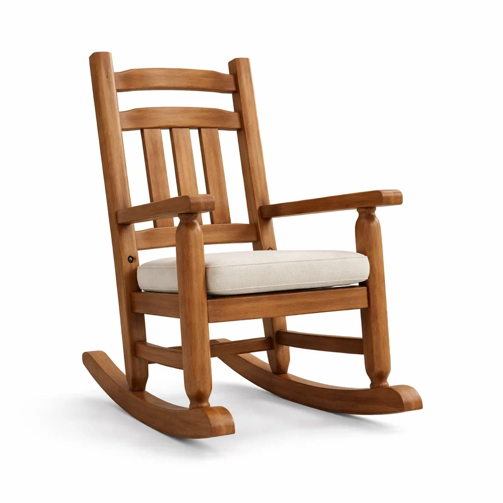 Fauteuil à bascule en bois massif avec coussin beige-Pure Spacez