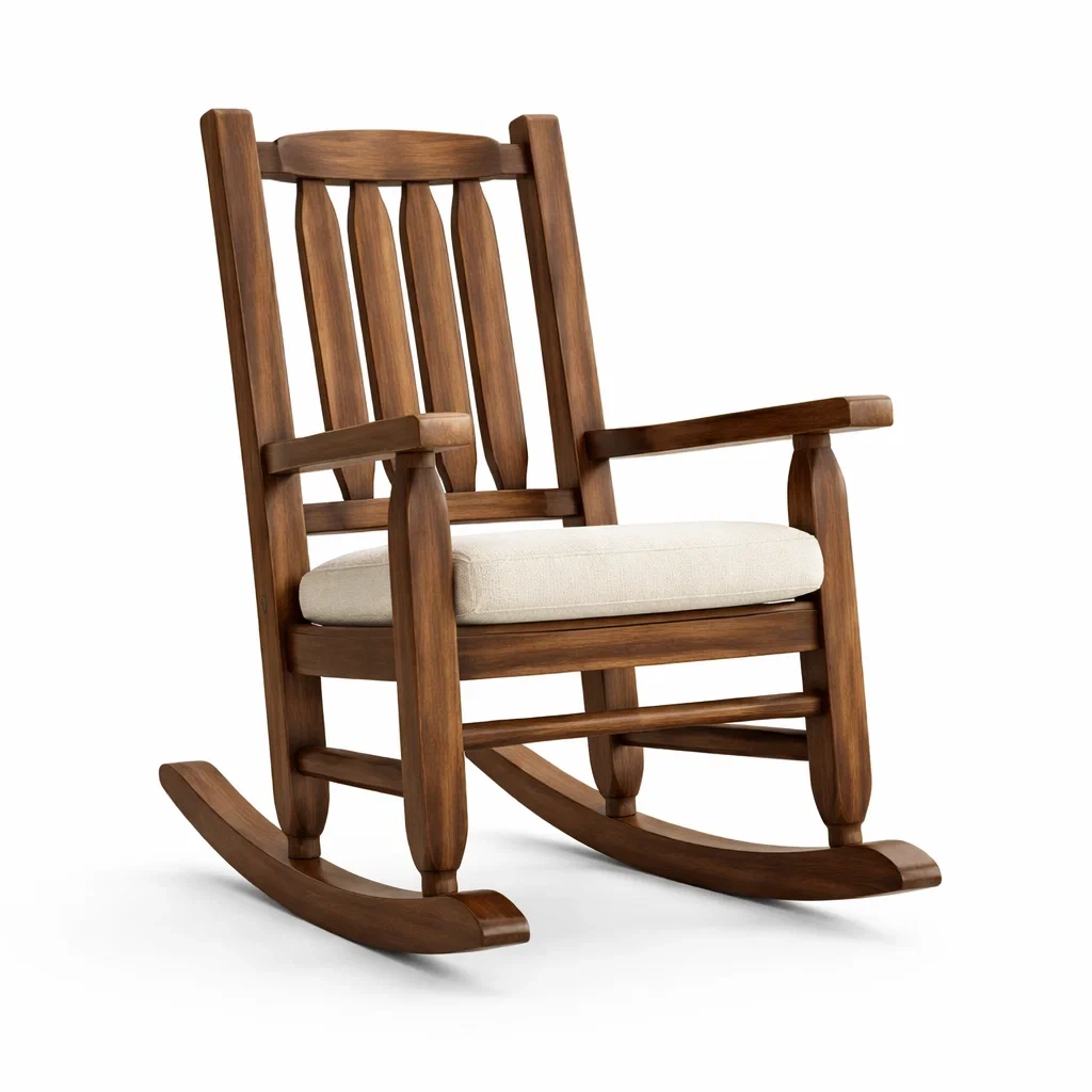 Fauteuil à bascule en bois avec coussin en lin beige-Pure Spacez