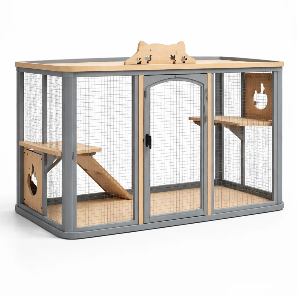 Cage à chat en bois et métal avec étagères-Pure Spacez