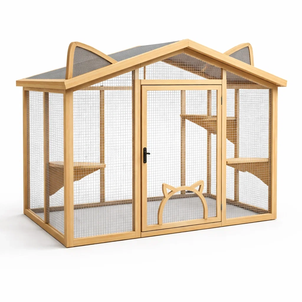 Cage à chat d’extérieur en bois et grillage métallique-Pure Spacez