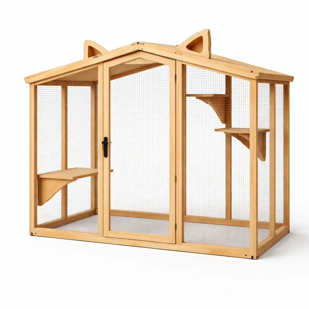 Cage à chat en bois et fil métallique galvanisé-Pure Spacez