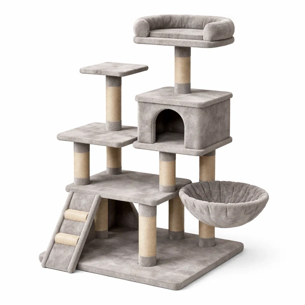 Arbre à chat en peluche avec poteaux en sisal gris-Pure Spacez