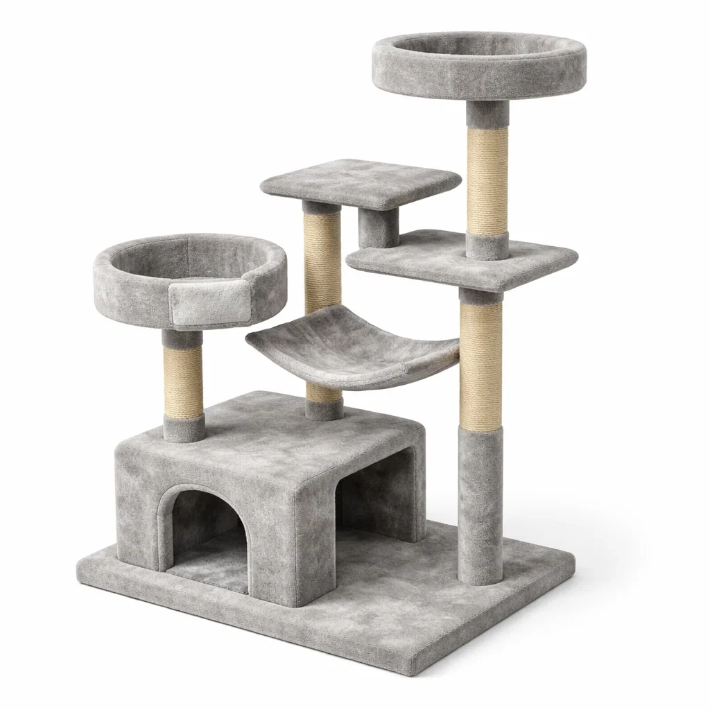 Arbre à chat en peluche gris avec sisal-Pure Spacez