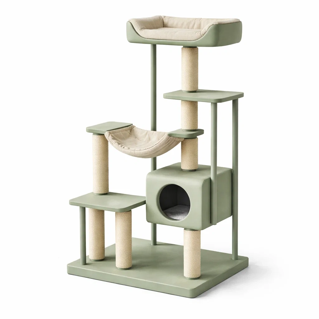 Arbre à chat en bois et sisal vert-Pure Spacez