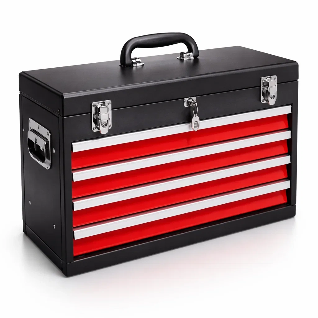 Boîte à outils métallique 4 tiroirs rouge et noir 52 x 22 x 30 cm-Ur Ban Home Sanc Tuary