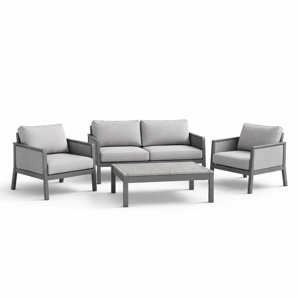 Ensemble de salon extérieur en aluminium avec coussins gris-TRENDYVIBESANCTUARY