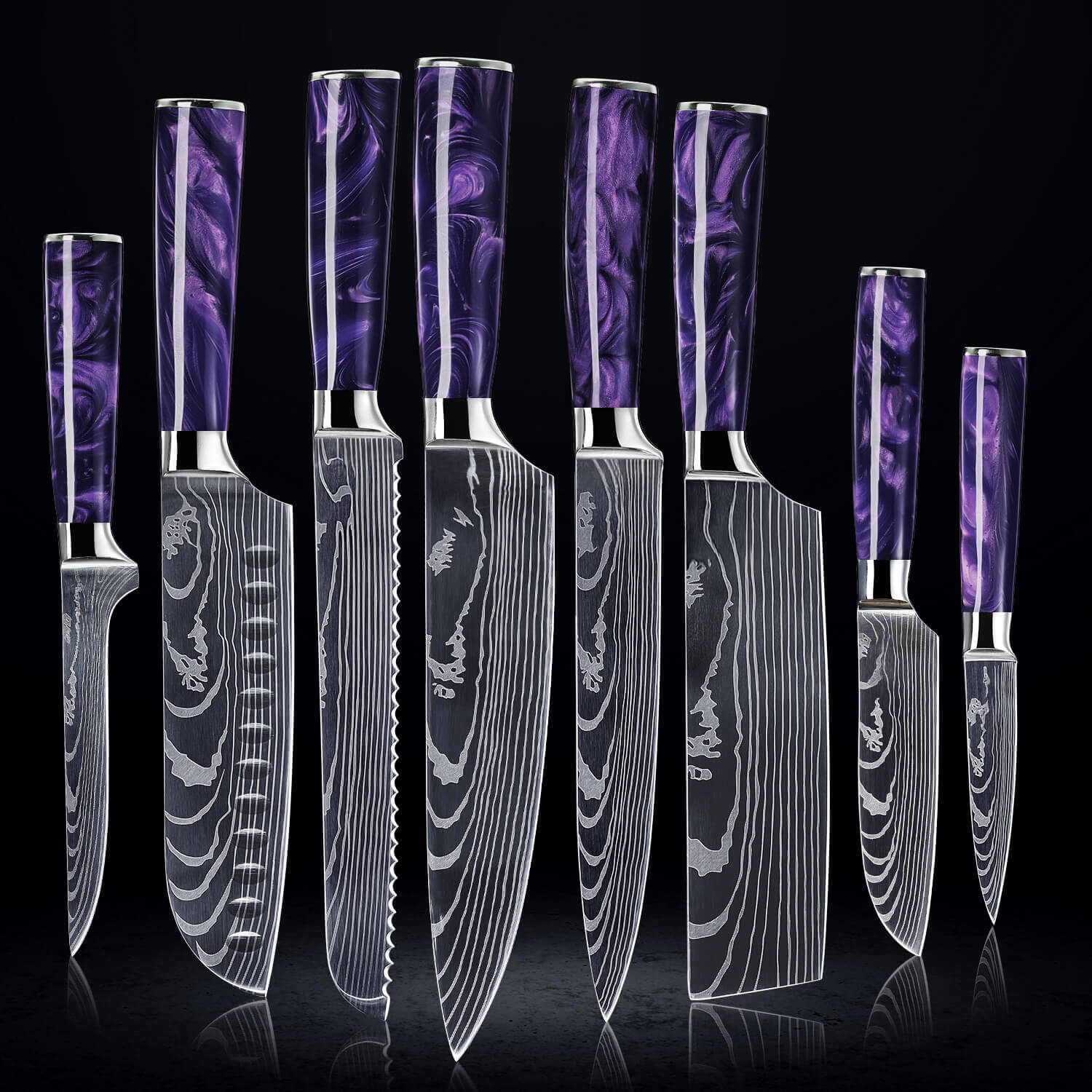 AMETHYST COLLECTION — JAPANESE HIGH-CARBON STEEL KNIFE SET WITH PURPLE RESIN HANDLES