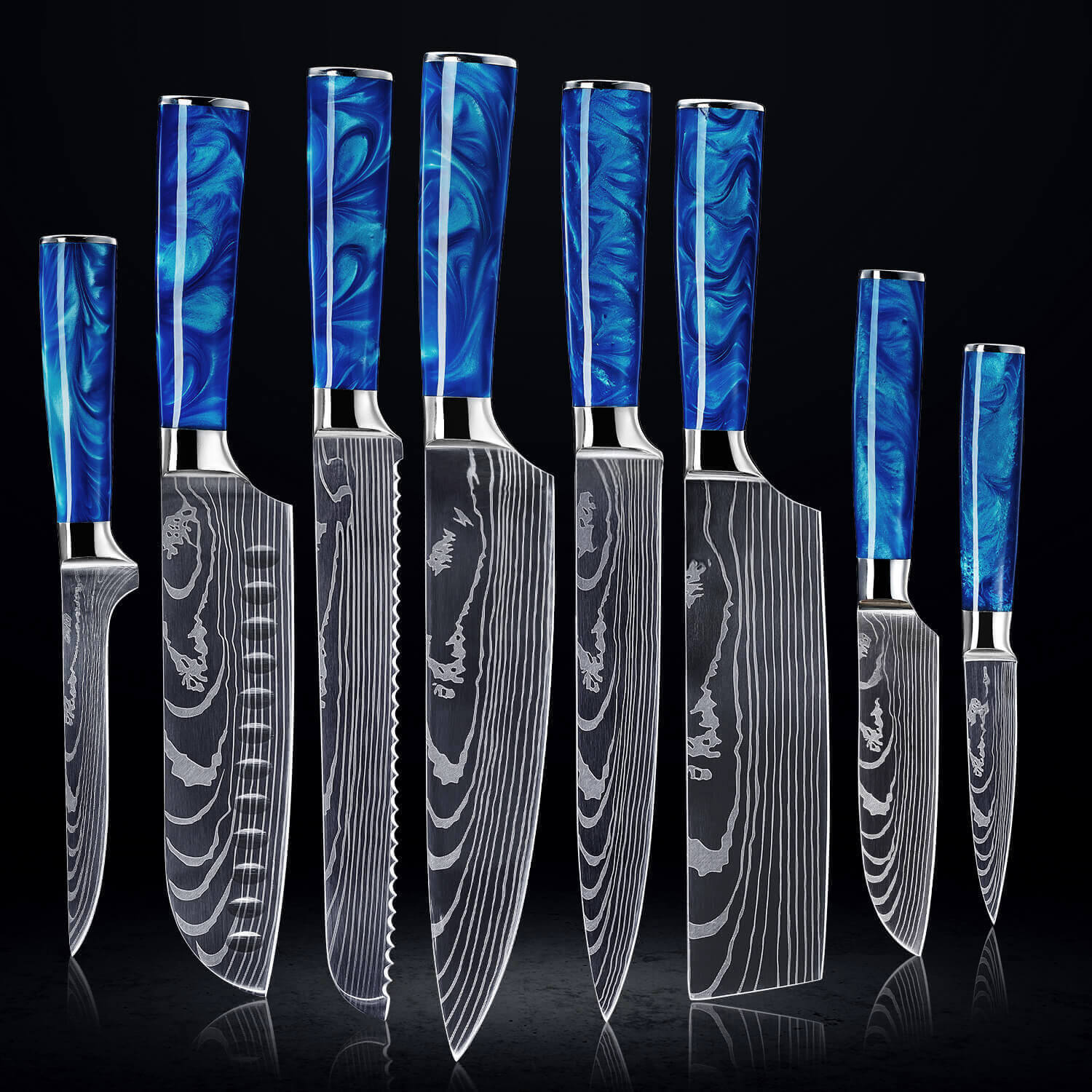 Cerulean Collection — Japanese High-Carbon Steel Knife Set with Blue Resin Handles