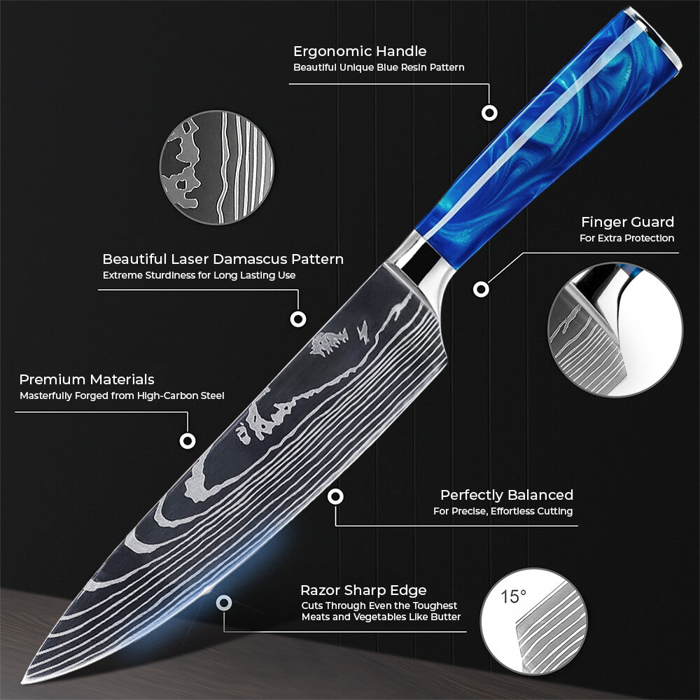 Cerulean Collection — Japanese High-Carbon Steel Knife Set with Blue Resin Handles