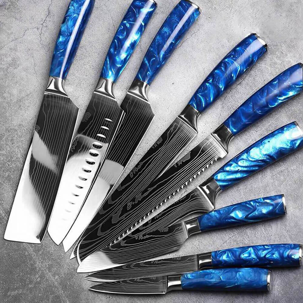 Cerulean Collection — Japanese High-Carbon Steel Knife Set with Blue Resin Handles