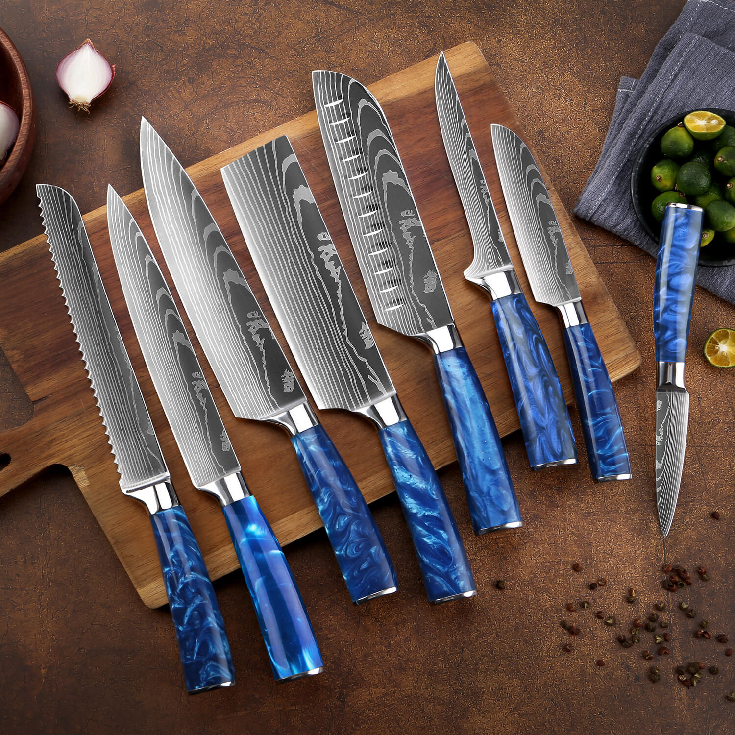 Cerulean Collection — Japanese High-Carbon Steel Knife Set with Blue Resin Handles