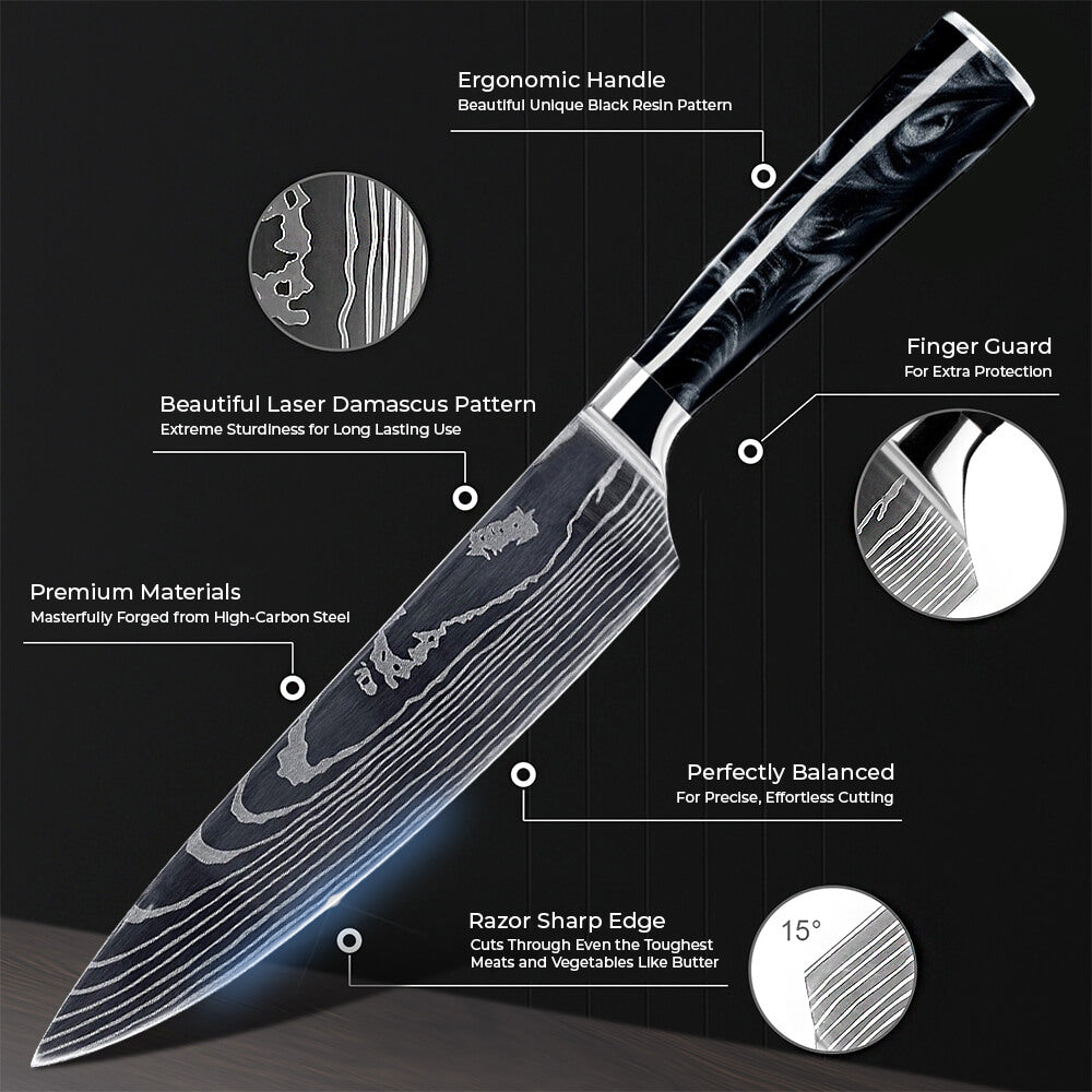 ONYX COLLECTION — JAPANESE HIGH-CARBON STEEL KNIFE SET WITH BLACK RESIN HANDLES