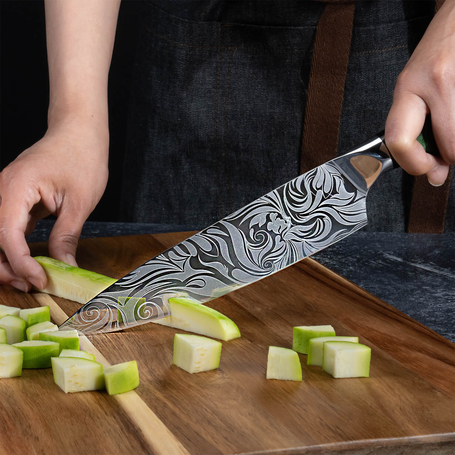 WASABI COLLECTION — JAPANESE HIGH-CARBON STEEL KNIFE SET WITH GREEN RESIN HANDLES