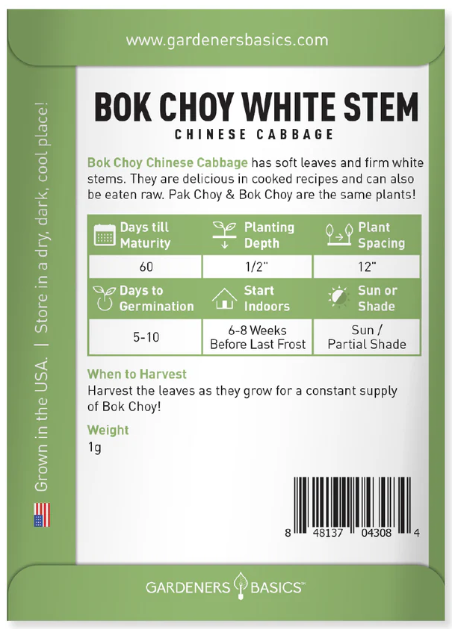 Bok Choy White Stem Chinese Cabbage Seeds