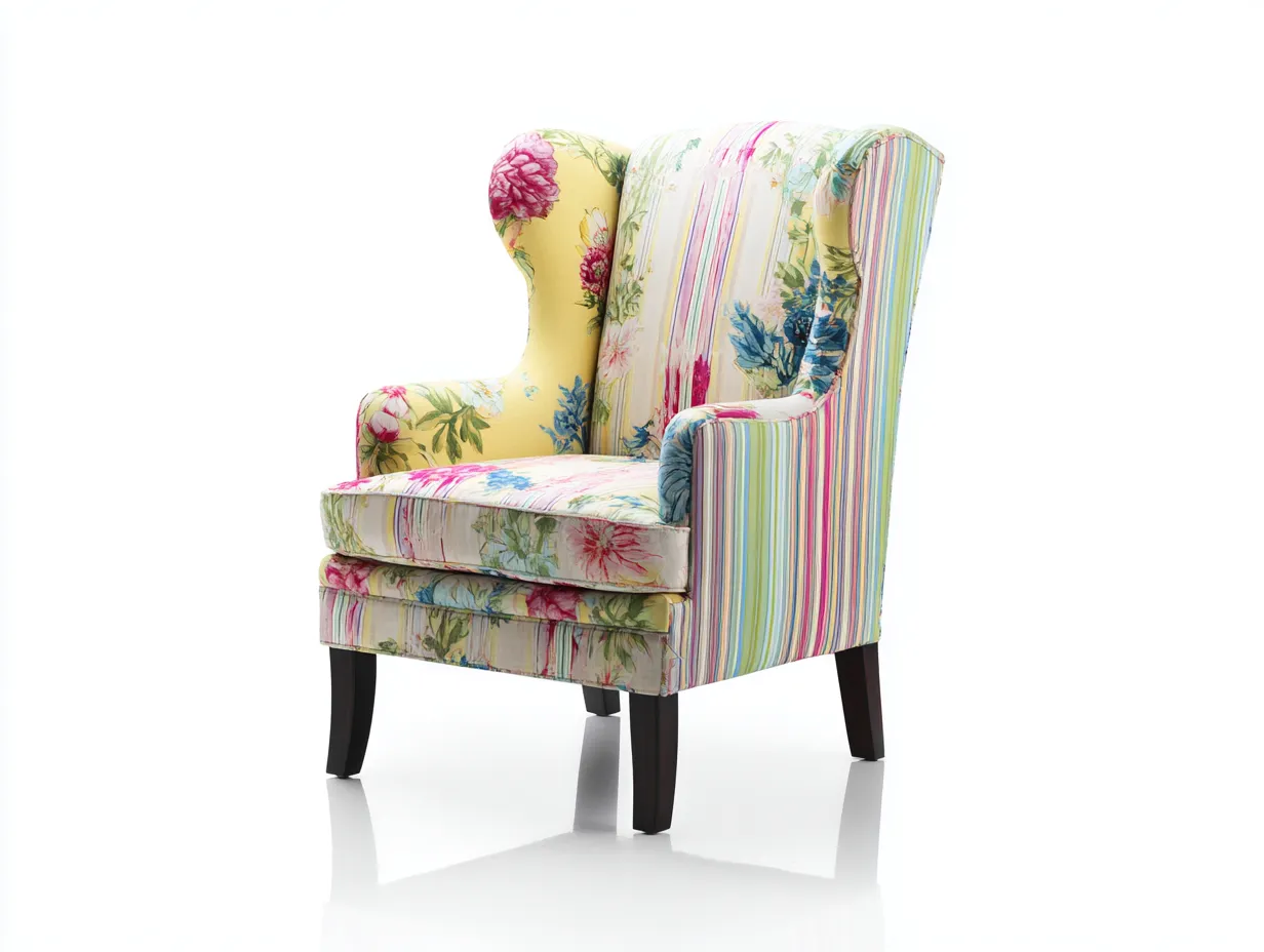 Fauteuil à oreilles en tissu imprimé 78x86x104 cm - multicolore floral - style classique-Homimyden