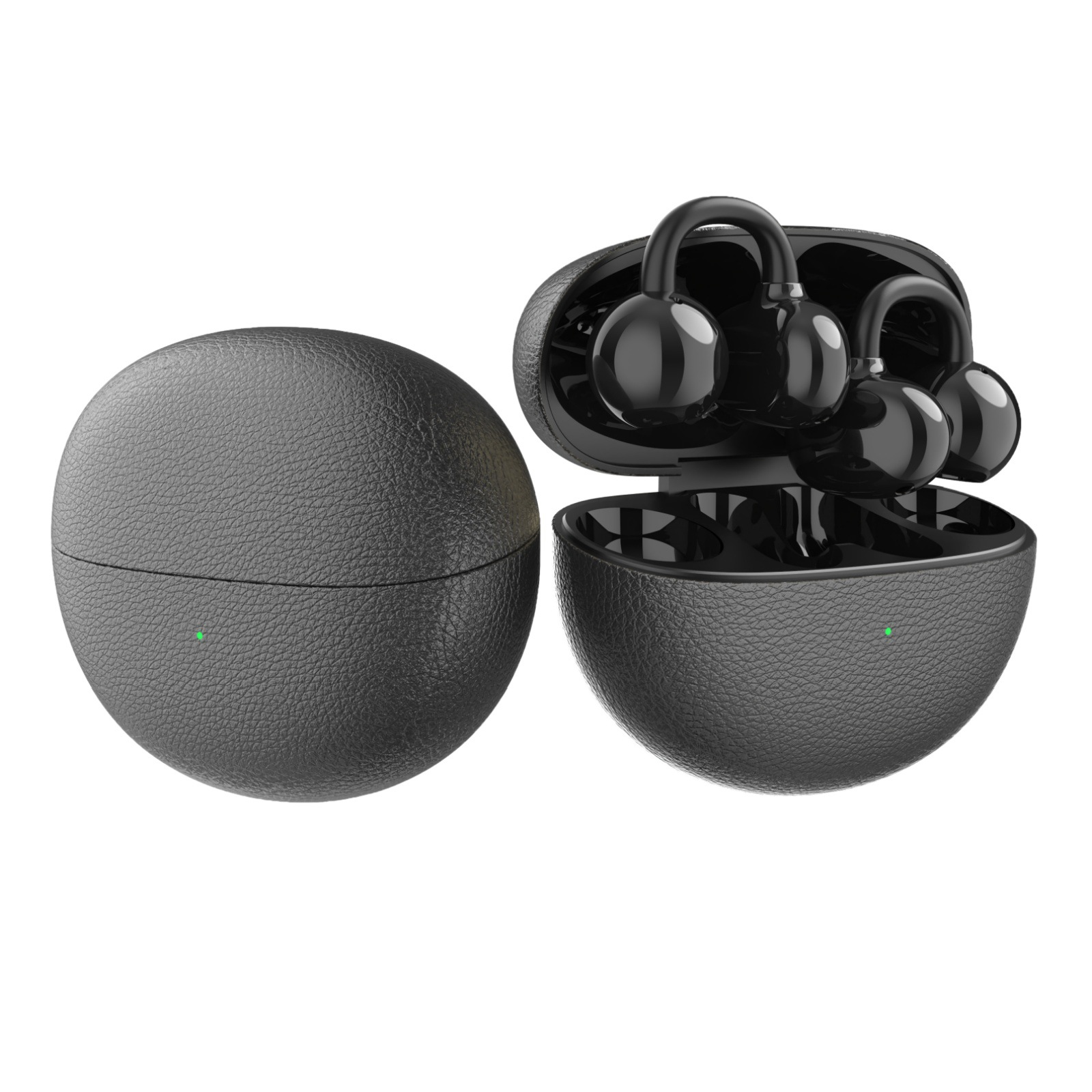 Sleek Open-Ear Wireless Earbuds with Premium Leather Charging Case