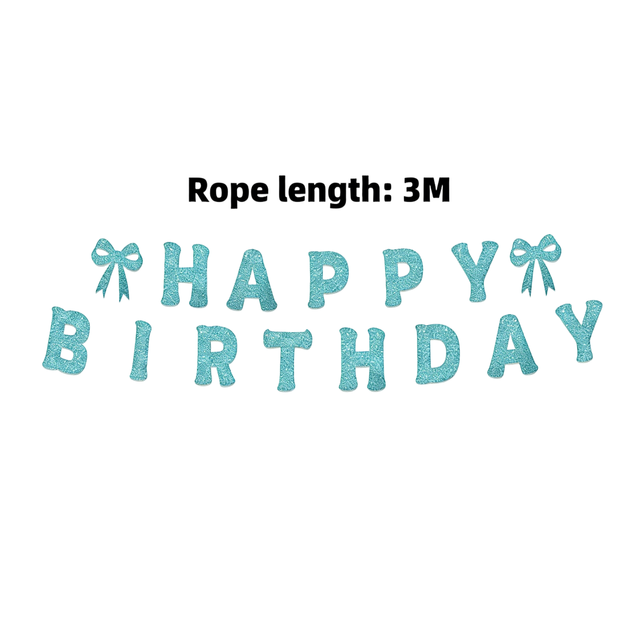 Glitter Birthday Banner Set-Pink&Teal Happy Birthday Banners with Bow Accents (Rope Length: 3M)