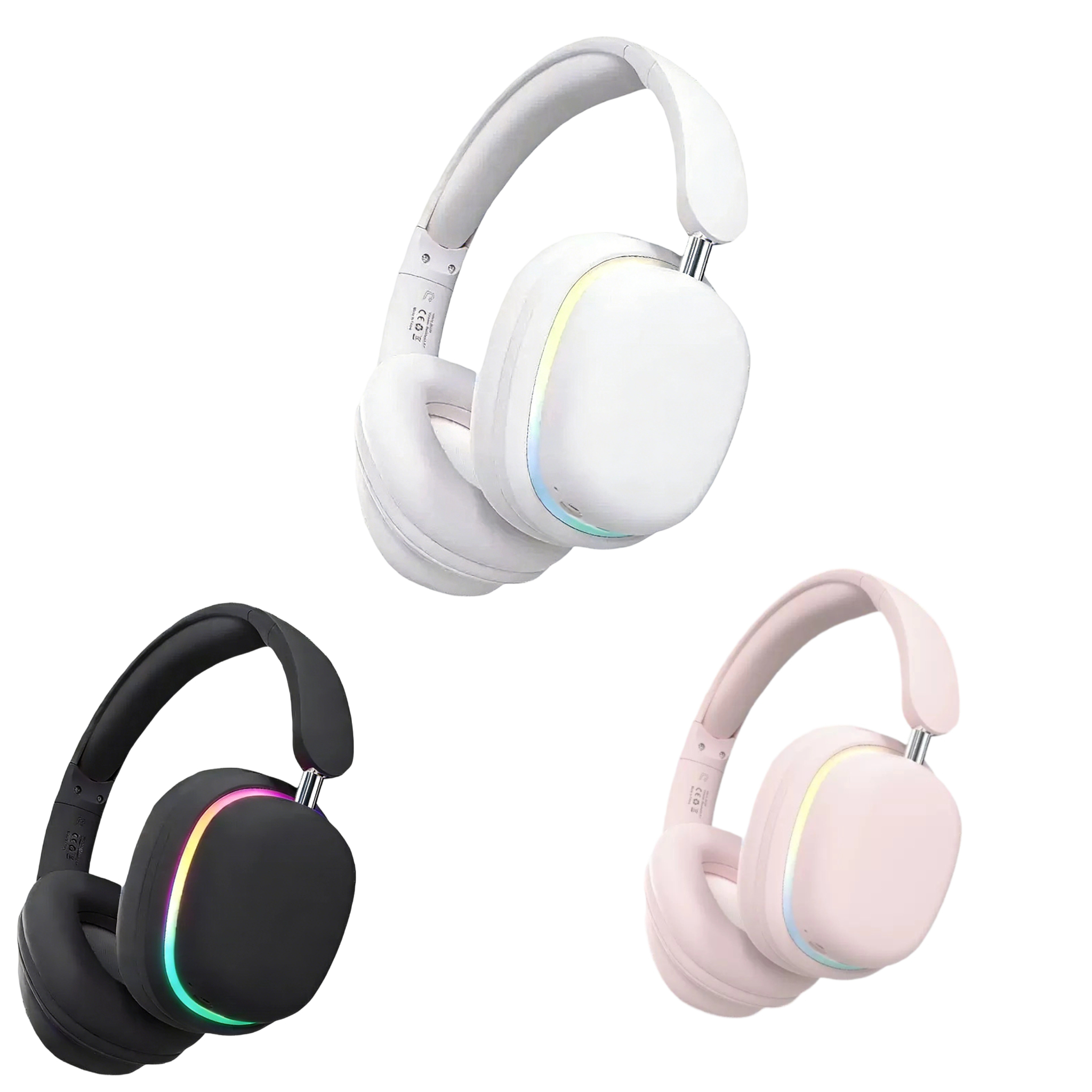 RGB Light-Up Over-Ear Wireless Headphones with Soft Earpads