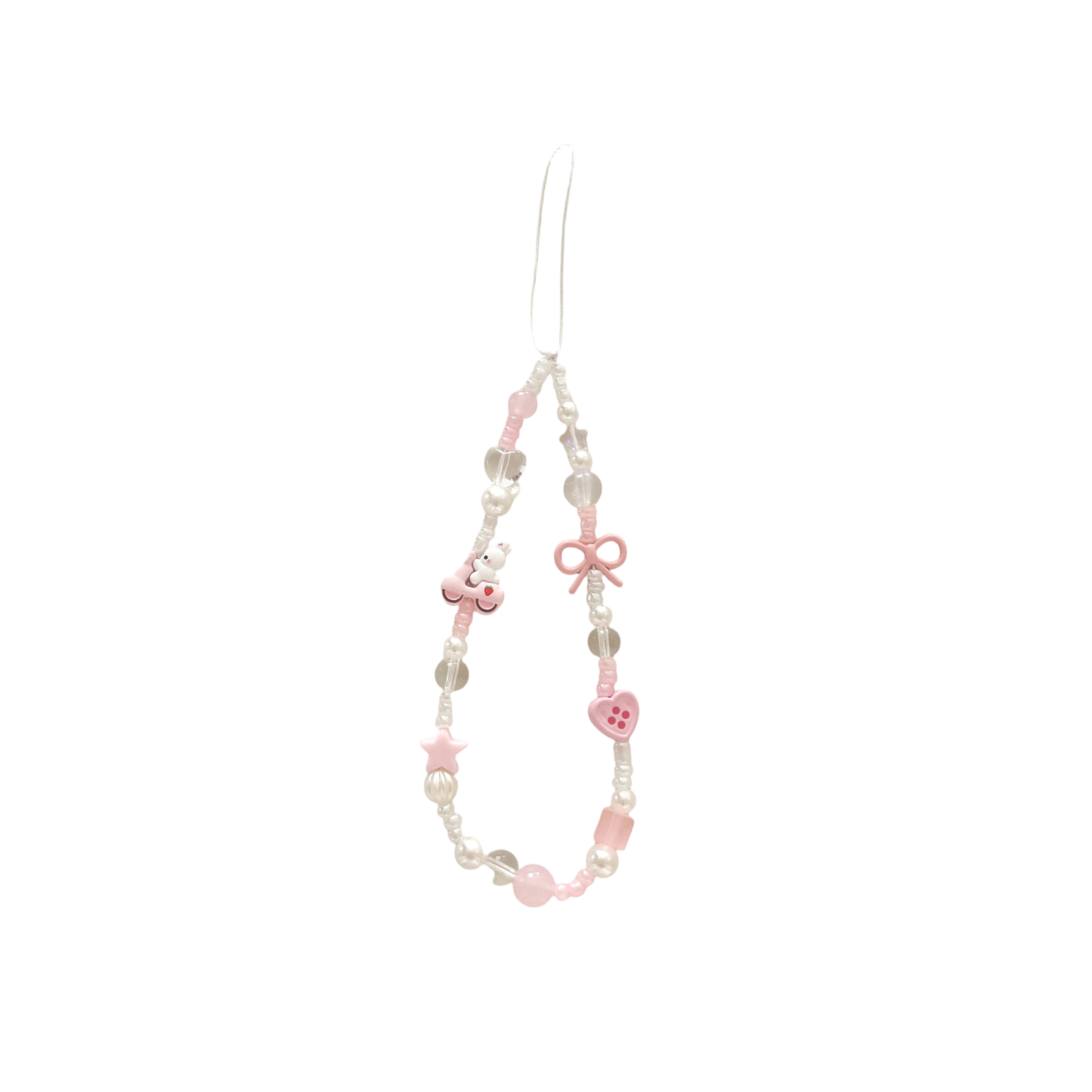 Pink White Bunny Bike Phone Charm