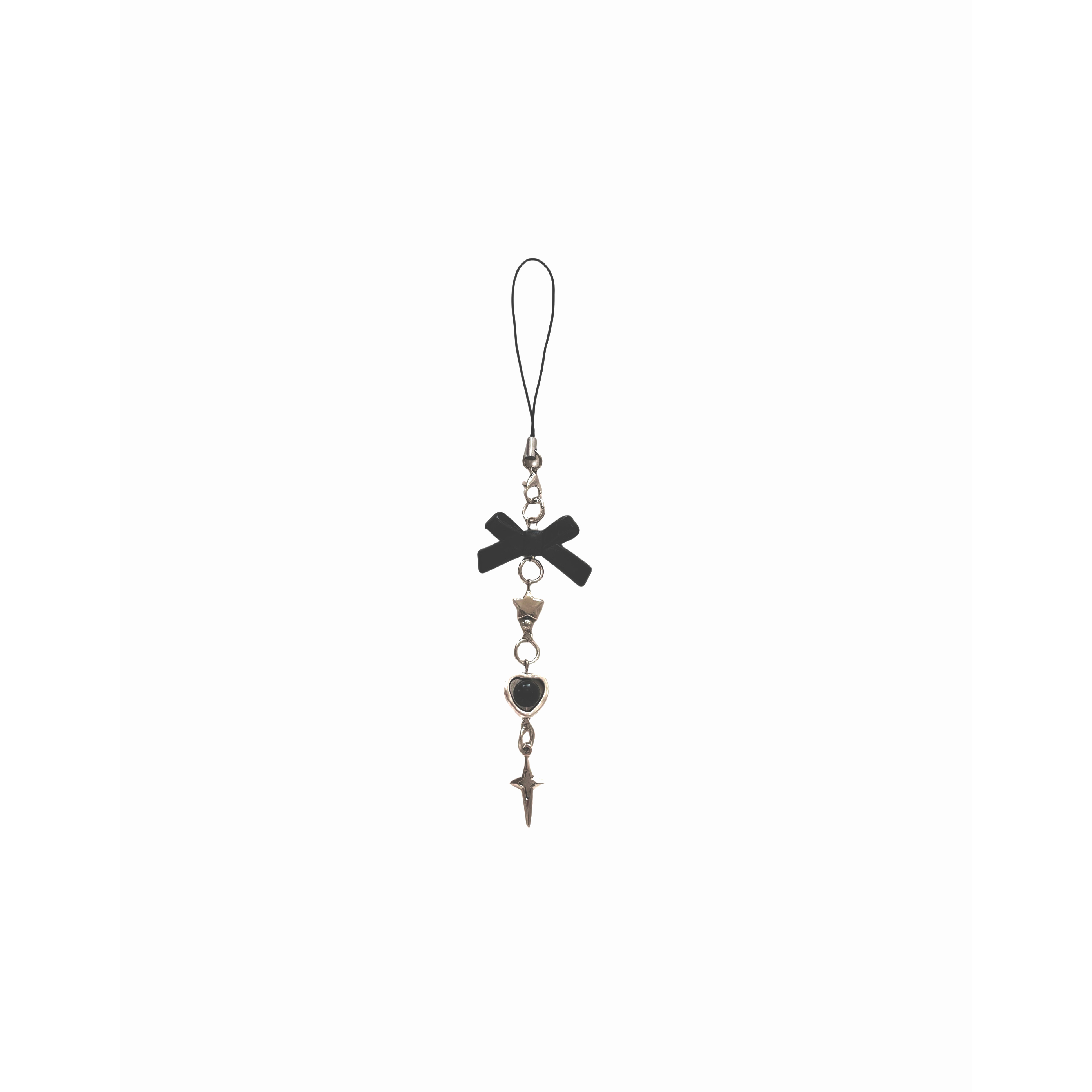 Black Silver Cross Heart Star Phone Charm