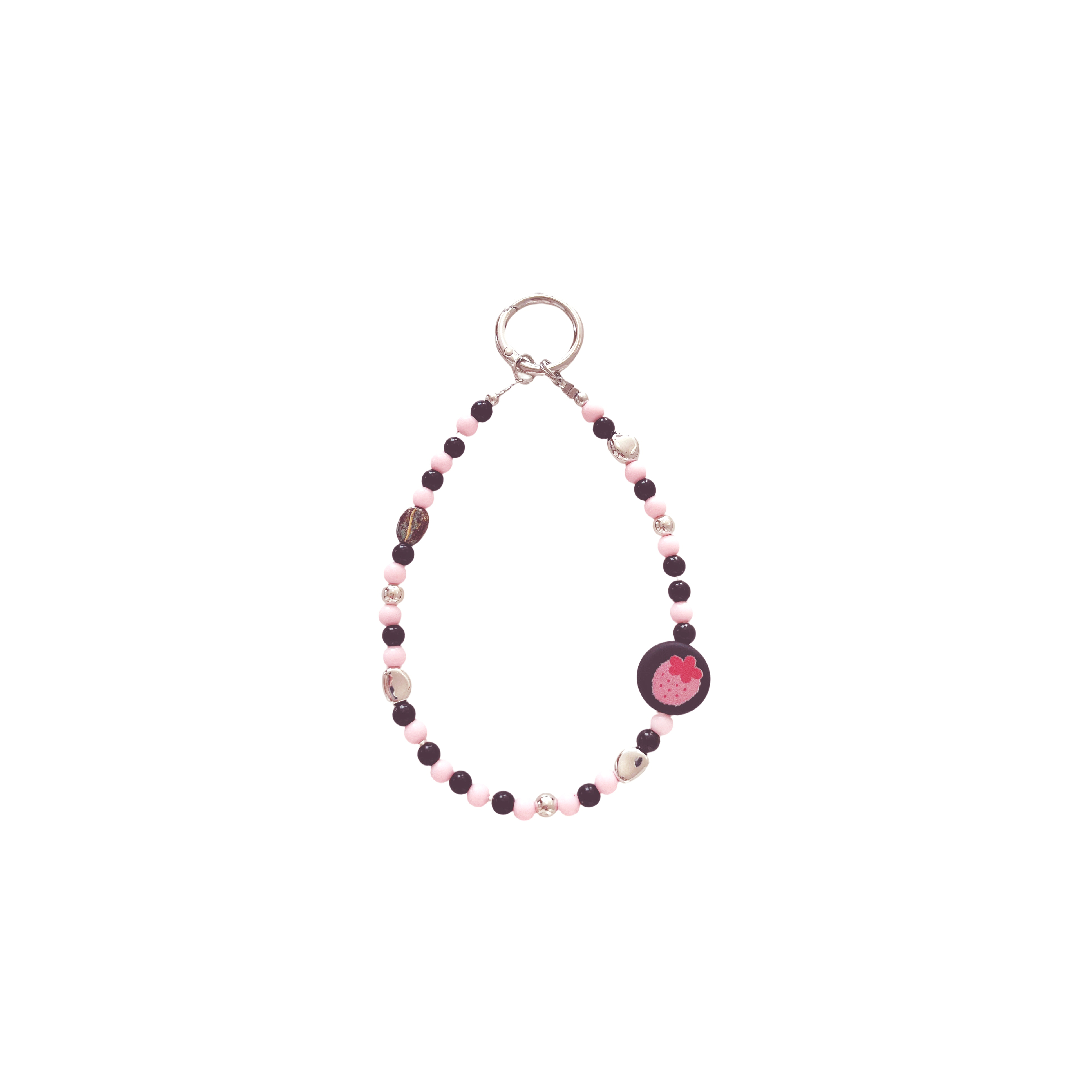 Pink Black Strawberry Beaded Phone Charm