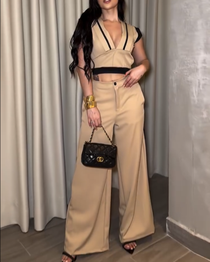 Color Block Casual Two-Piece Set