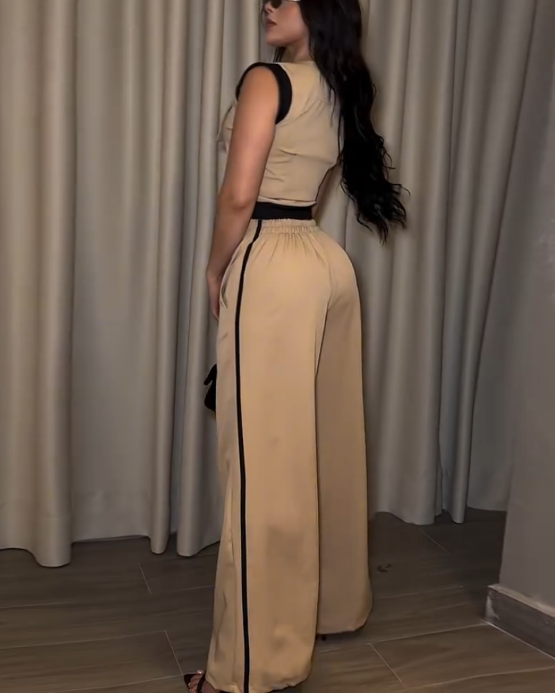 Color Block Casual Two-Piece Set