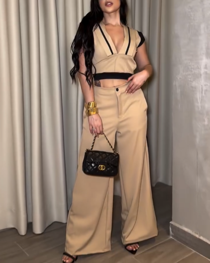 Color Block Casual Two-Piece Set