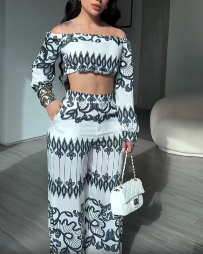 Off-Shoulder Printed Two-Piece Set