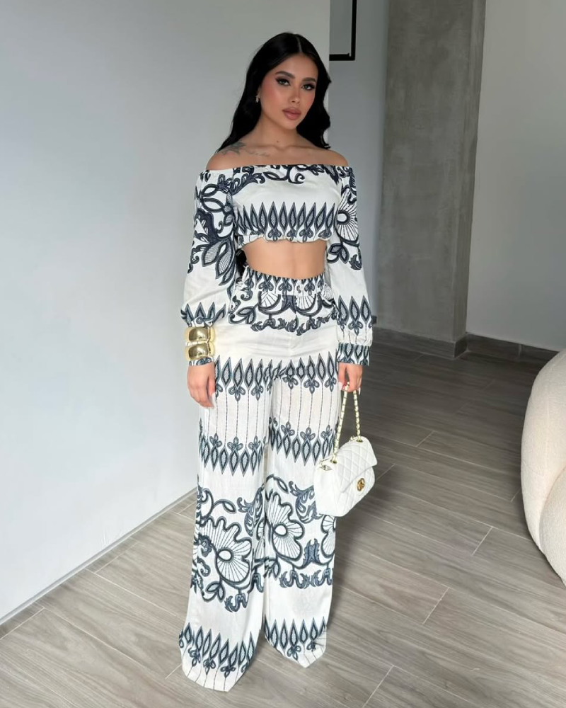 Off-Shoulder Printed Two-Piece Set