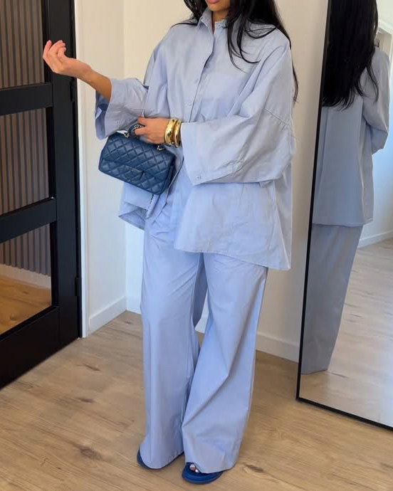 Lapel Casual Solid Color Two-Piece Set