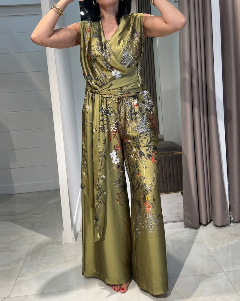 Sleeveless Printed Casual Two-Piece Set