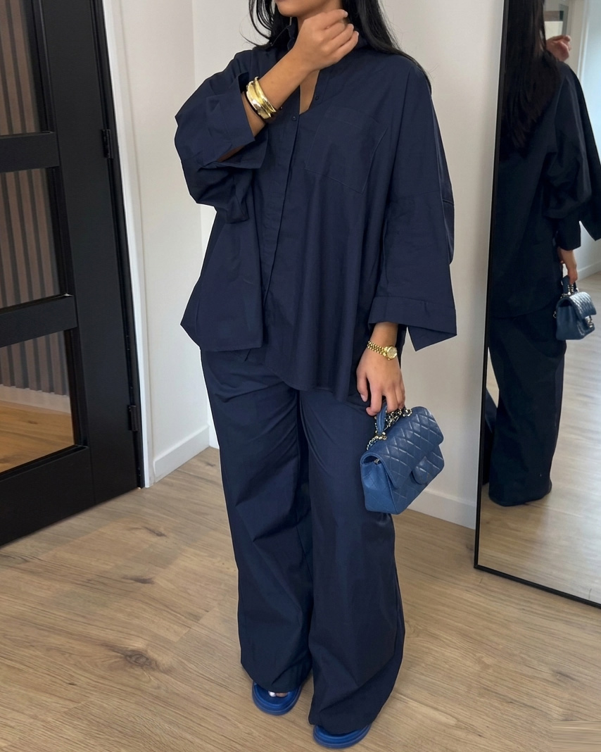 Lapel Casual Solid Color Two-Piece Set