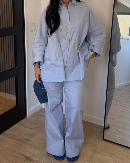 Lapel Casual Solid Color Two-Piece Set