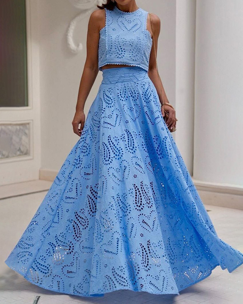 Sleeveless Long Dress Pocket Set, Loose Two-Piece Vacation Set