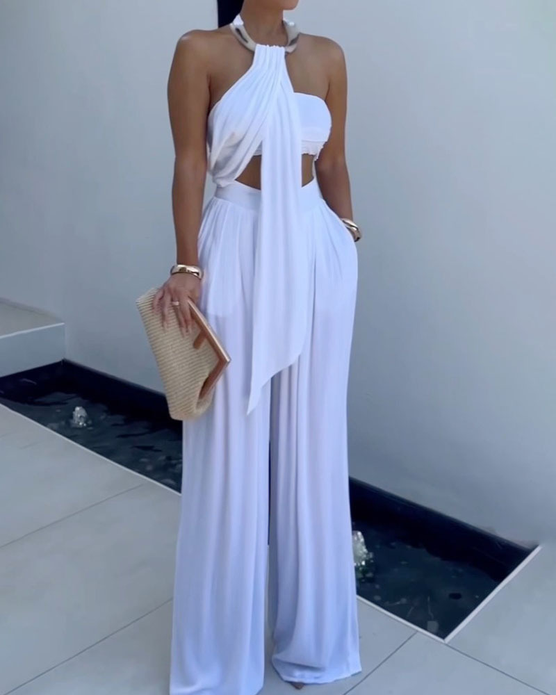 Sleeveless Solid Color Two-Piece Set