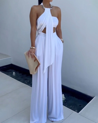 Sleeveless Solid Color Two-Piece Set