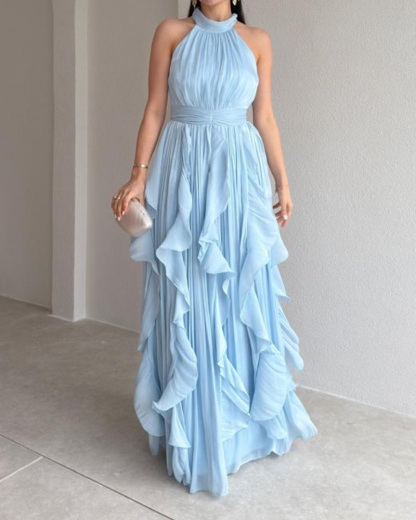 Elegant Multi-Layered Ruffled Solid Color Dress