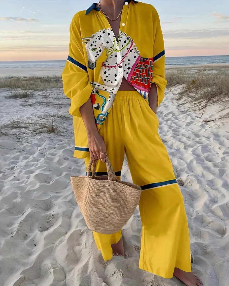 Casual loose-fitting horse print two-piece set