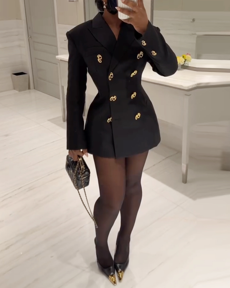 Lapel Solid Color Mini Dress