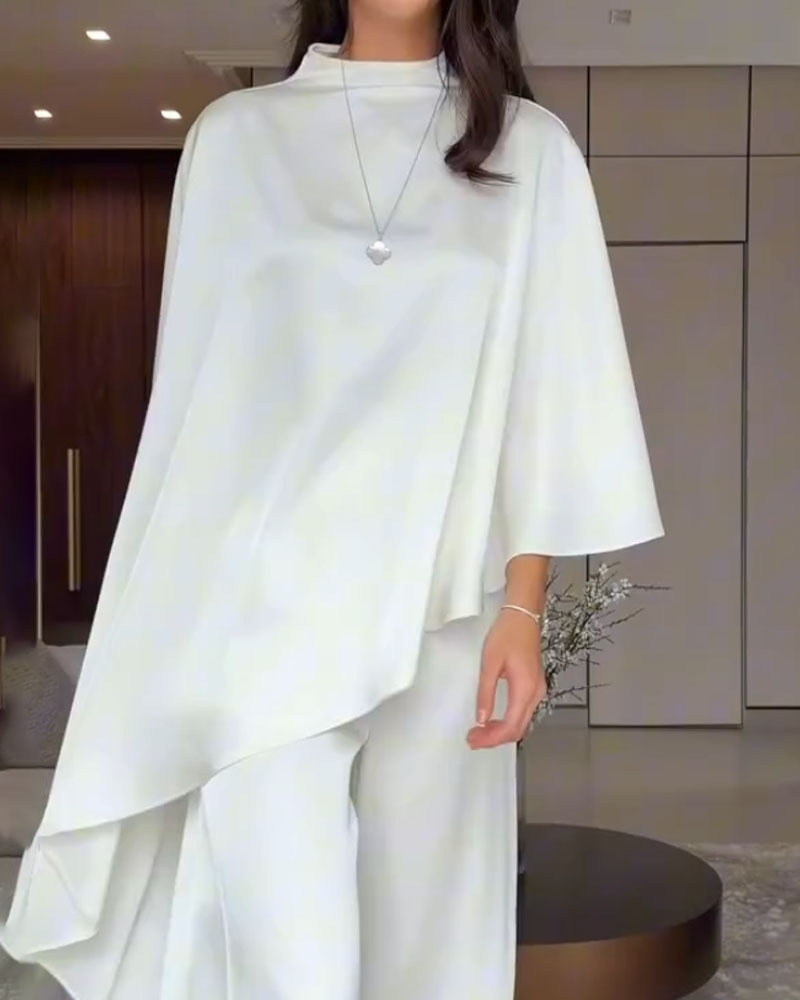 Elegant Shawl Cover-Up Solid Color Two-Piece Set