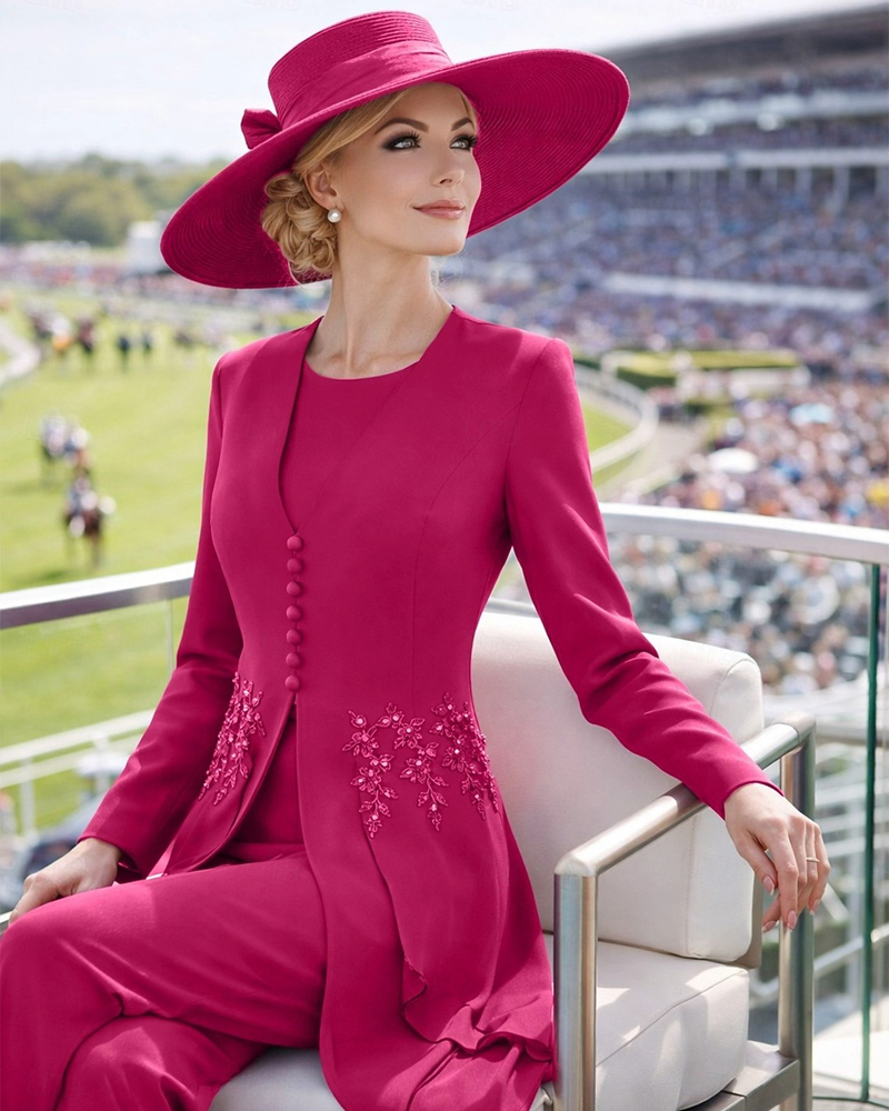 Chic Fuchsia Formal Pant Suit - Elegant Ladies Evening Outfit