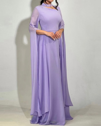Elegant Shawl-Style Openwork Solid Color Dress