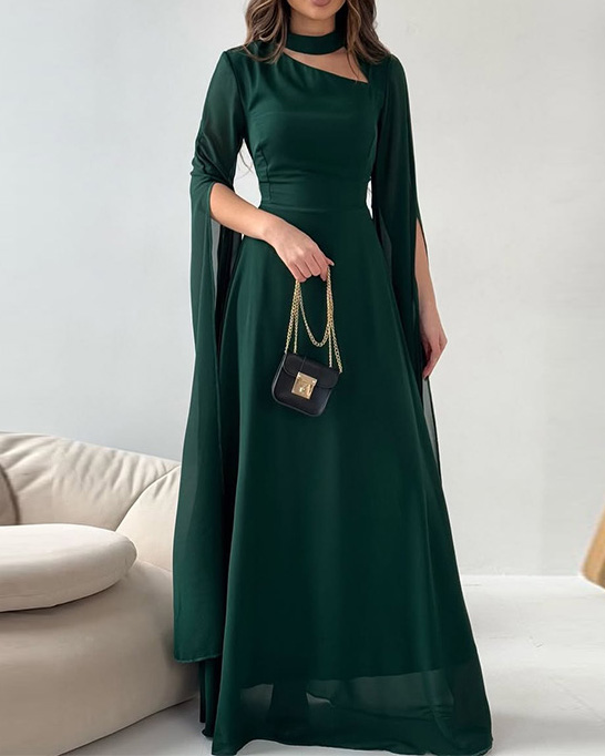 Elegant Shawl-Style Openwork Solid Color Dress