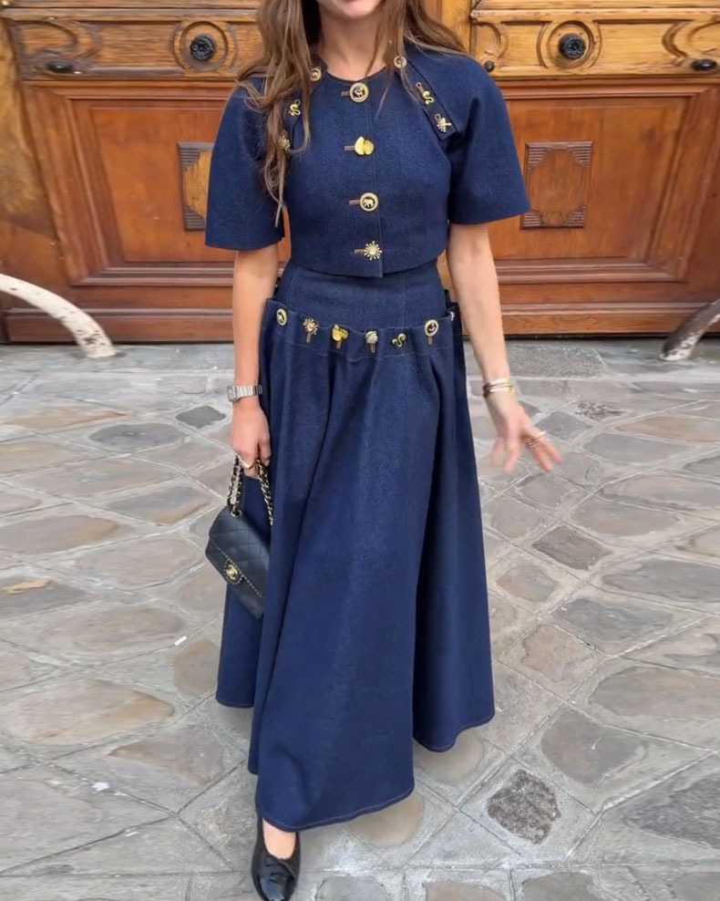 Round Neck Solid Color Two-Piece Set