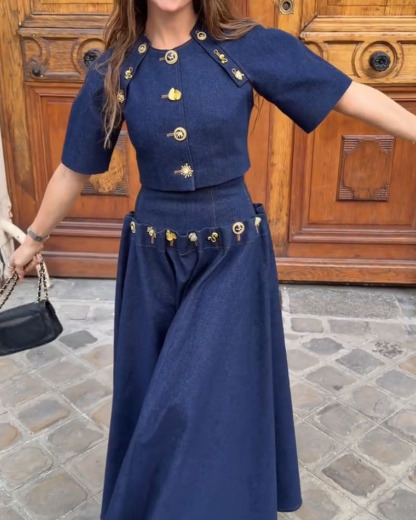 Round Neck Solid Color Two-Piece Set