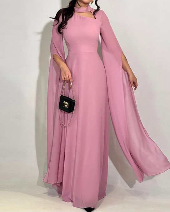 Elegant Shawl-Style Openwork Solid Color Dress