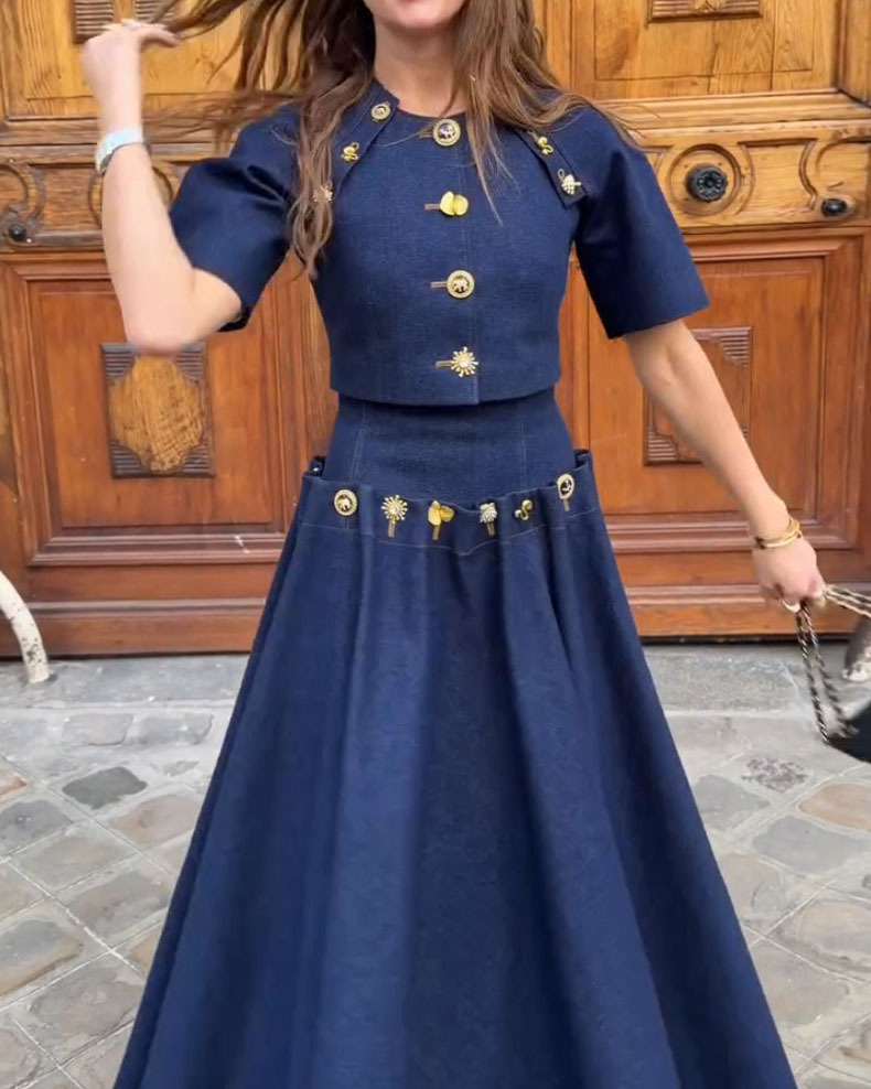 Round Neck Solid Color Two-Piece Set